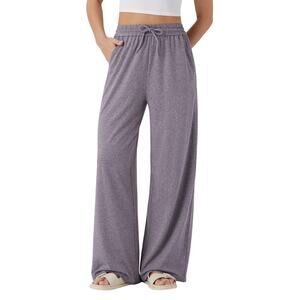 Halara Wide Leg Pants Womens L Purple Drawstring Pocket High Waisted Casual